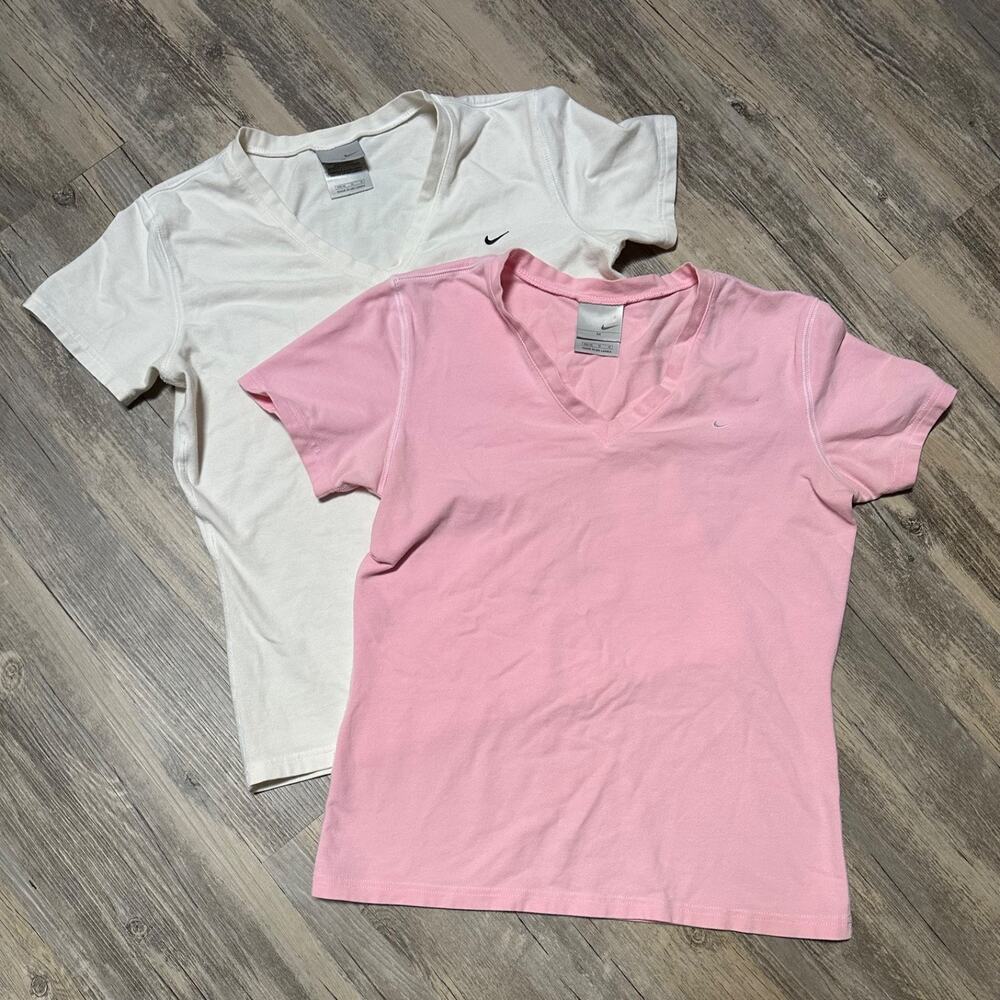 Nike Women’s Dri-FIT T-Shirt Lot - Size Medium - Pink & White - Yoga Gym Running